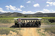 WINE DOWN: The tram meanders through vineyards