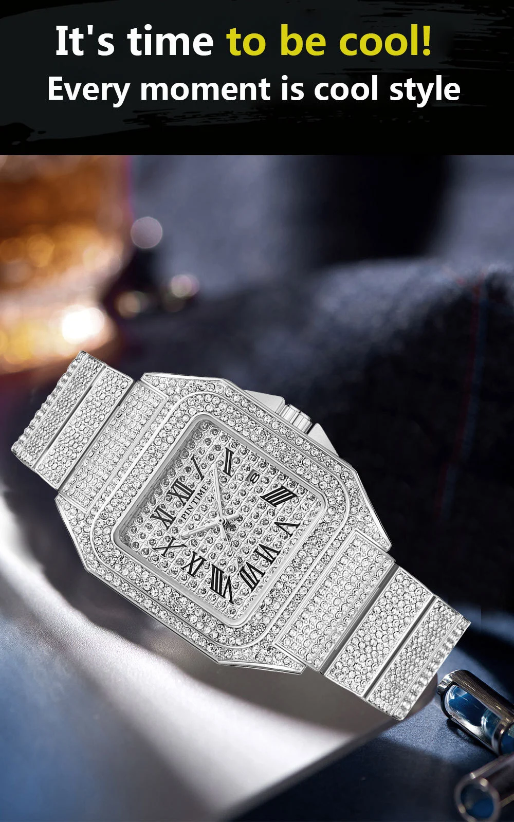 Title 6, Montre Quartz Homme PINTIME Carré Diamant. Une ...