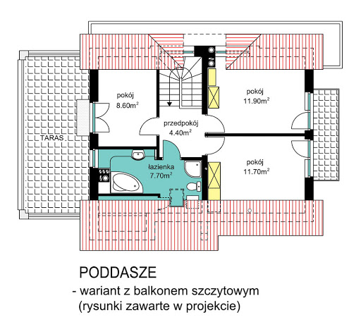 BW-36 wariant 6 - Rzut poddasza - propozycja adaptacji - wariant z balkonem szczytowym