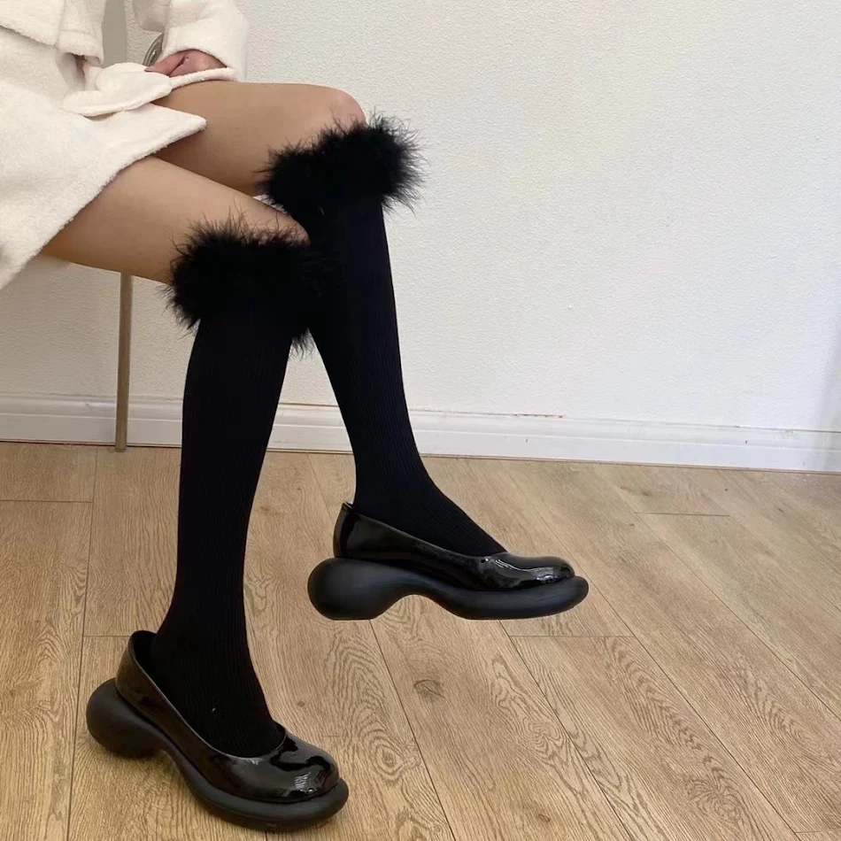 Chaussettes mi-mollet en coton et dentelle de plumes, chaussettes de mollet pour fille
