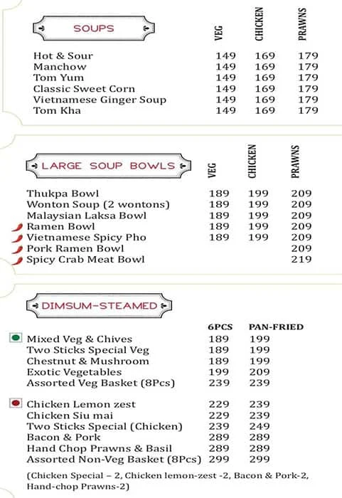 Two Sticks menu 