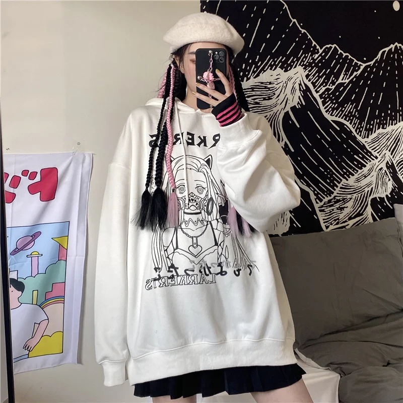Sweat à capuche sombre pour femme, ample, avec manteau en velours plus, fille en deux dimensions, idéal pour l'hiver, confortable et stylé.