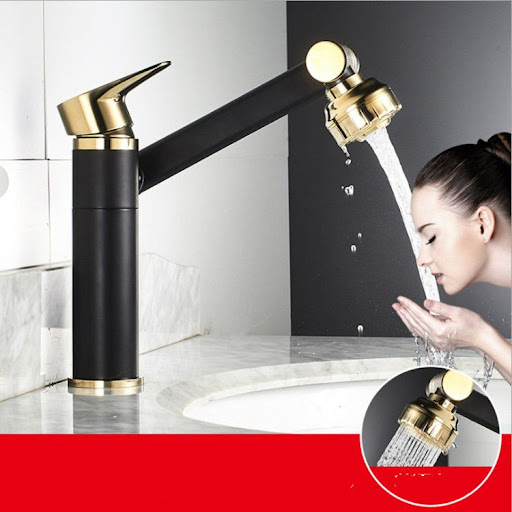 Title 3, Creative High Black Gold Metal Faucet for Bathr...