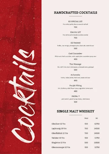 K2 wine n dine menu 