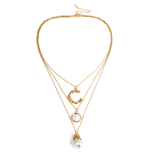 Title 10, C-shaped letter multi-layer geometric necklace