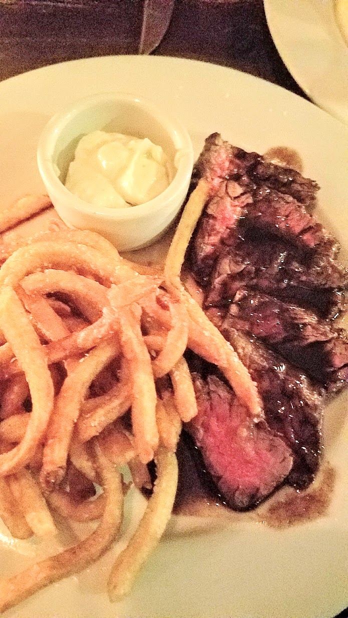 Steak Frites Bavette with house fries, bone marrow bordelaise, black pepper aioli at Radar Restaurant on North Mississippi, Portland