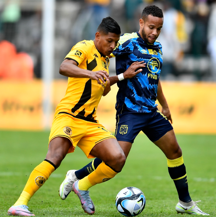 Edson Castillo of Kaizer Chiefs and Juan Camillo Zapata of Cape Town City during their MTN8 guarterfinal at Athlone Stadium on August 13 2023.