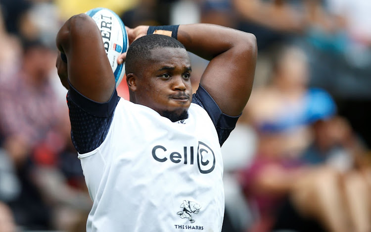 Sharks hooker Fez Mbatha during the United Rugby Championship match against Ulster at Kings Park on February 25 2023.