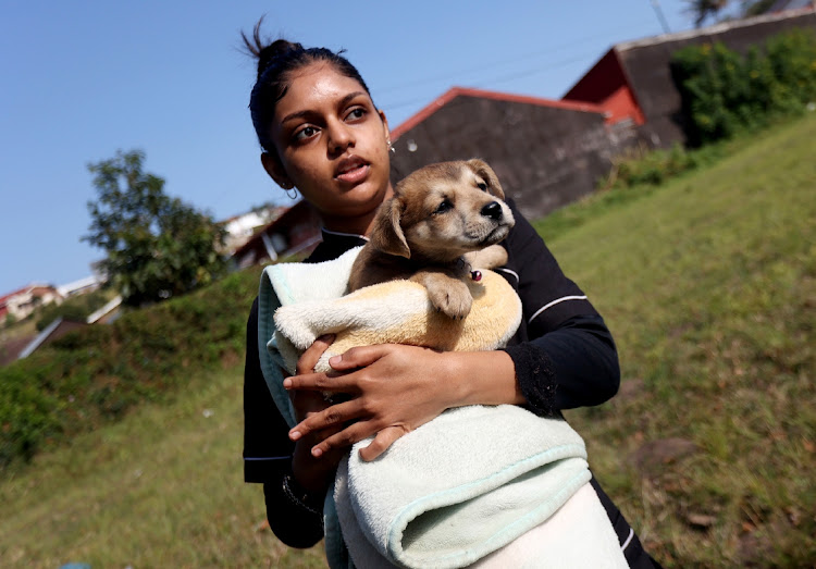 Sanchia Thavarayan and Stella, an alsatian/boerboel mix.