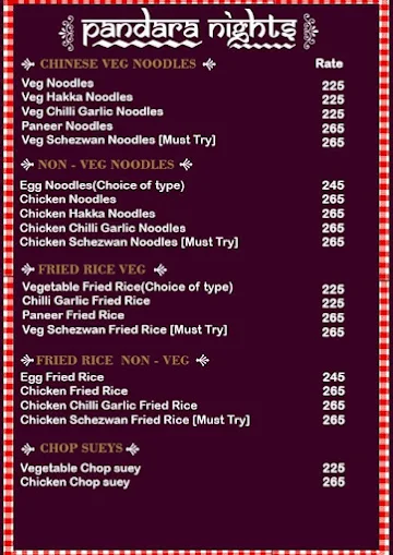 Pandara Nights menu 