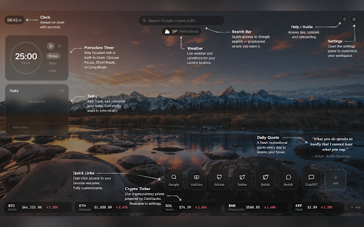 Minimal New Tab & Productivity Workspace | FlowDesk screenshot 3