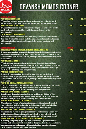 Devansh Momos Corner menu 