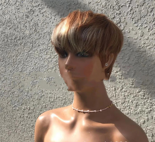 Title 3, Short Hair Wig with Brown Highlights and Golden...