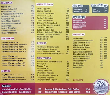 34 Chowringhee Lane menu 