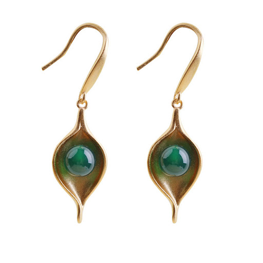 Title 4, Chinese Female Temperamental Earrings Green Aga...
