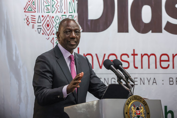 President William Ruto during the official opening of the second annual Kenya Diaspora Investment Conference at KICC on December 13, 2023.