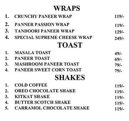 The Tandoori Wrap menu 