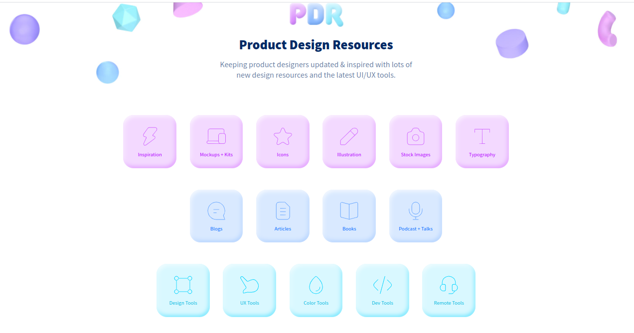 The several resources offered by Product Design Resources for you to use and practice Product Design.