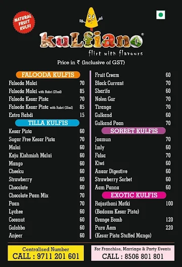 Kulfiano menu 