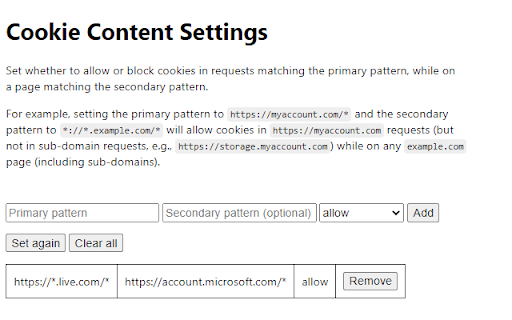 Cookie Content Settings