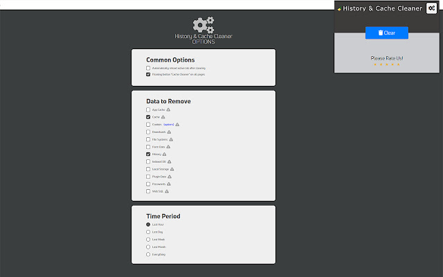 History & Cache Cleaner chrome extension