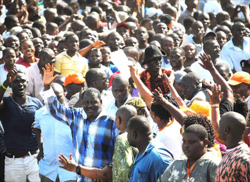 BOLD: Cord leader Raila Odinga arrives for a rally in Tononoka grounds, Mombasa