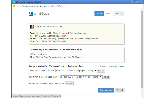 GMail Save to Alair chrome extension