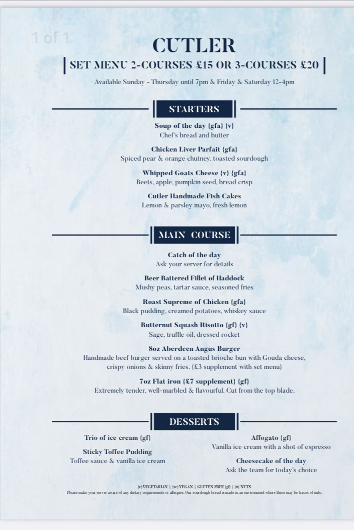 Cutler gluten-free menu