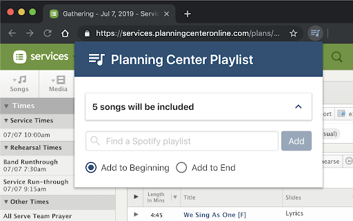 Planning Center Playlist