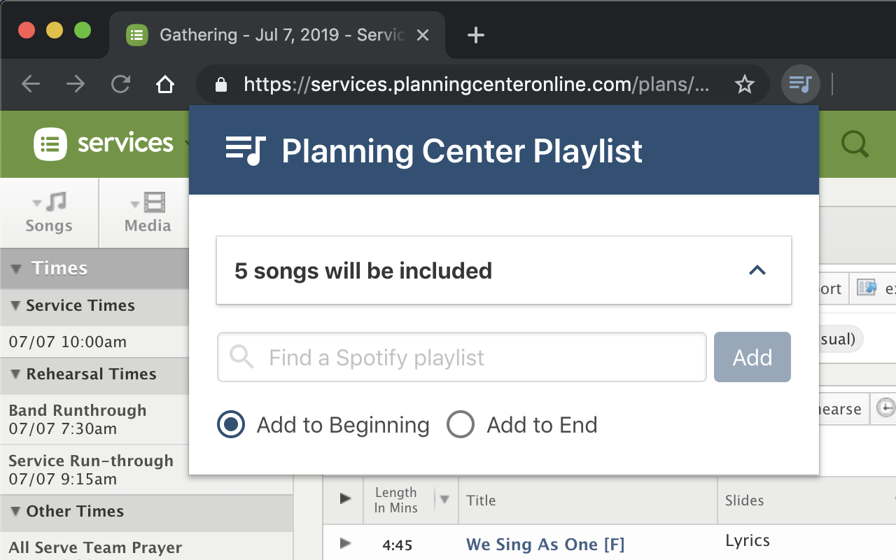 Planning Center Playlist Preview image 0