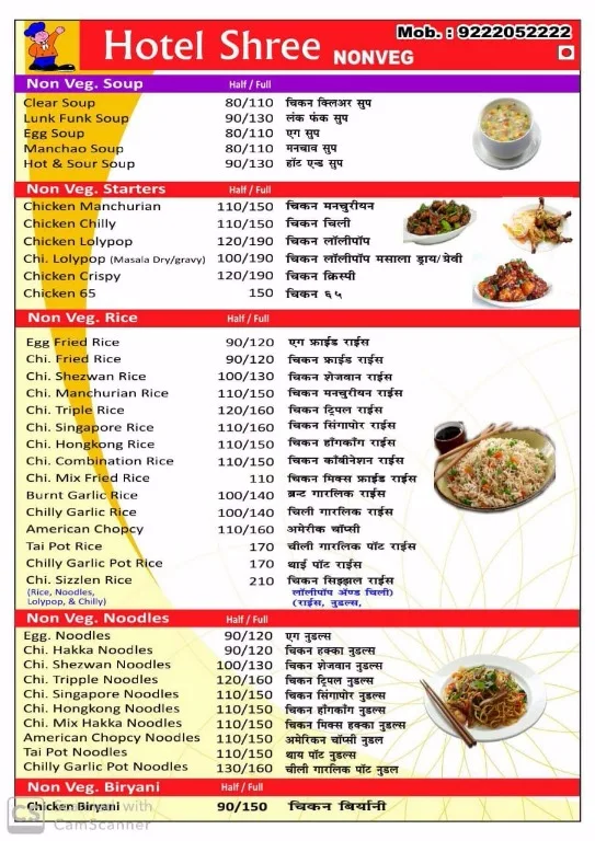 Shri Canteen menu 