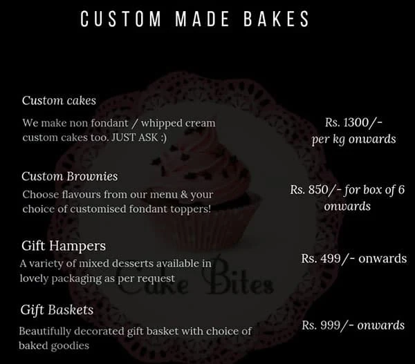 Cake Bites menu 