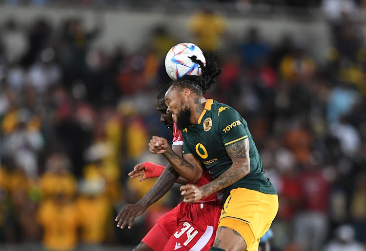 Edmilson Dove of Kaizer Chiefs and Chibuike Ohizo of Sekhukhune United challenge for an aerial ball in the DStv Premiership match at Peter Mokaba Stadium in Polokwane on Saturday night.