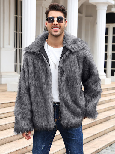 Title 15, European and American Mens Lapel Short Faux Fur...