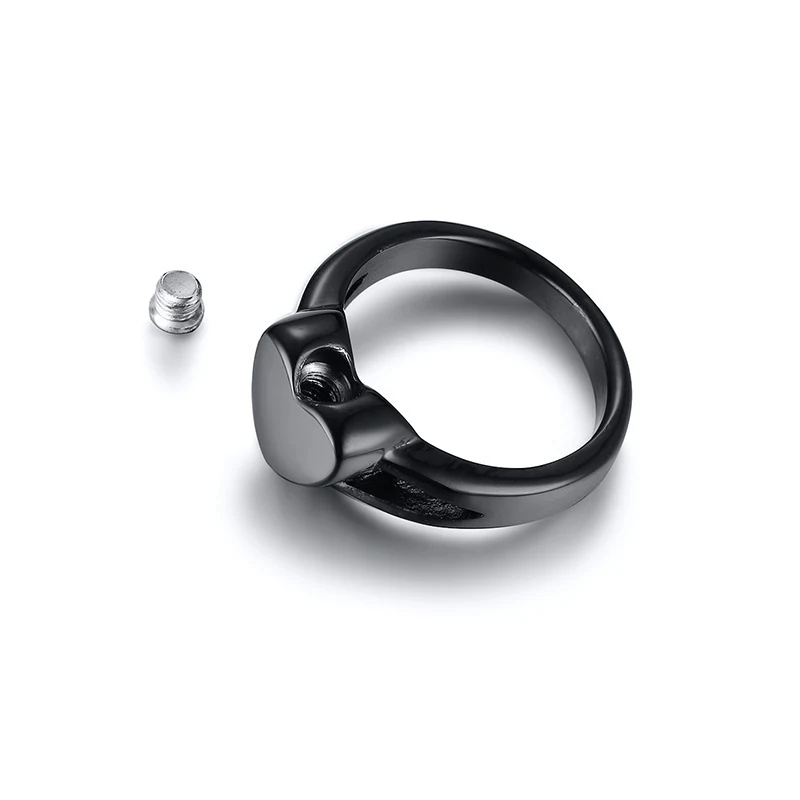 Bague urne en forme de cœur en acier titane, pour cendres. Bijou de deuil et souvenir.