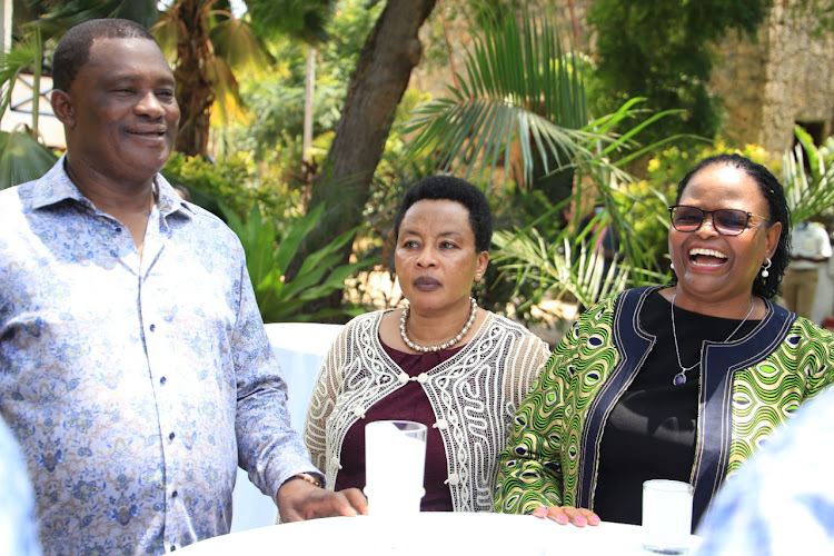 National Assembly Speaker Justin Muturi, Deputy CJ Philomena Mwilu and Chief Justice Martha Koome at Serena Hotel Mombasa on Thursday