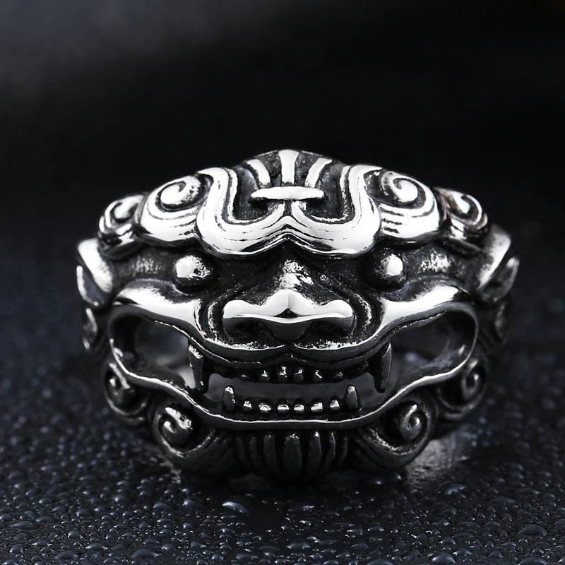 Heren Titanium Stalen Beast Kirin Ring, sterk en duurzaam, uniek design, ideaal als cadeau of voor dagelijks gebruik.