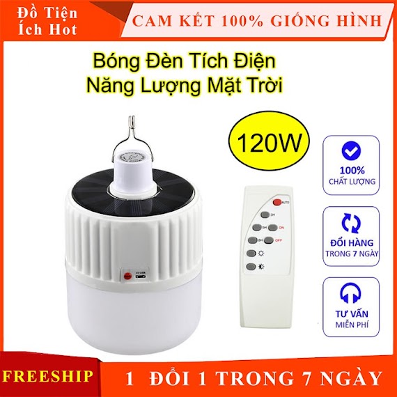 Bóng Đèn Led Tích Điện Năng Lượng Mặt Trời 120W Có Sạc Tặng Kèm Điều Khiển Từ Xa