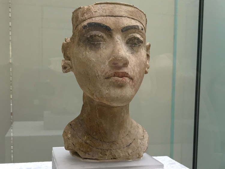 Bust of a king, possibly Tutankhamen, dates to 1335 B.C. Seen at the Neues Museum in Berlin. 