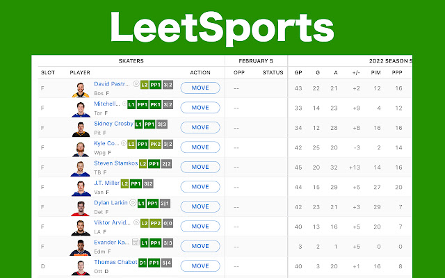 LeetSports Fantasy Hockey Tools chrome extension