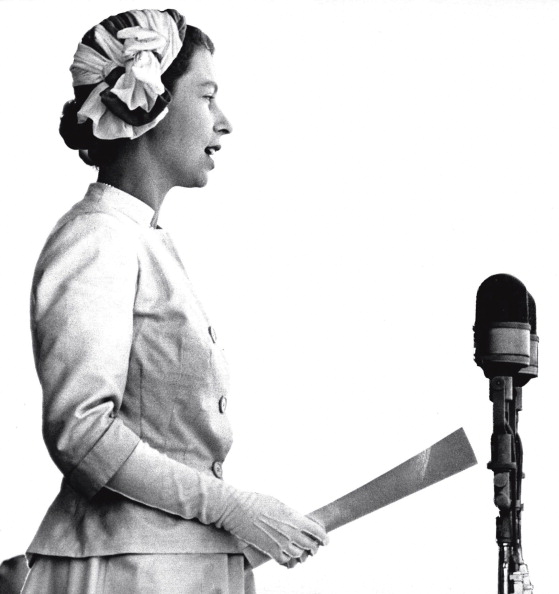 Queen Elizabeth giving a speech in 1954. Picture: GETTY IMAGES/THE AGE/FAIRFAX MEDIA