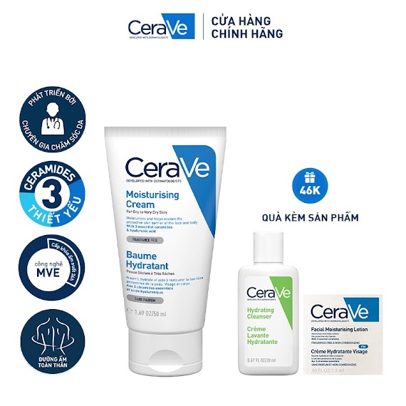 Bộ Sản Phẩm Cerave Kem Dưỡng Ẩm Cho Da Khô Và Sữa Rửa Mặt Sạch Sâu Cho Da Khô