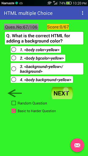 HTML Multiple Choice Question