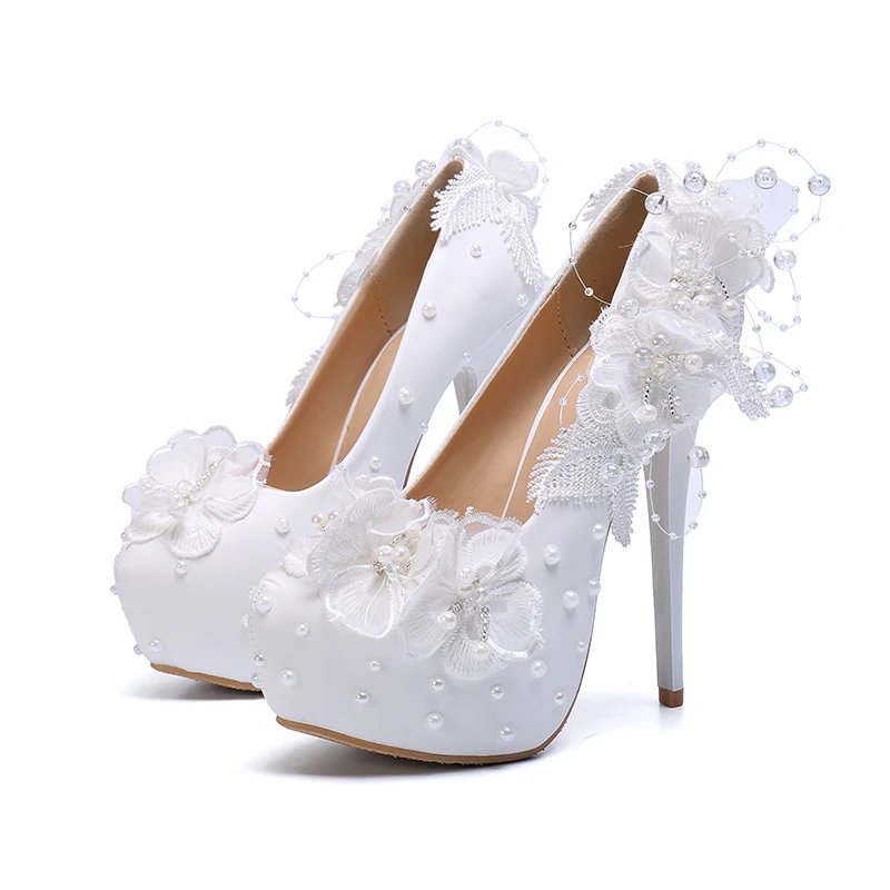 Zapatos de Boda Tacón Alto para Mujer con Encaje Flor Perla Elegancia Novia Zapatos perfectos para tu gran día.