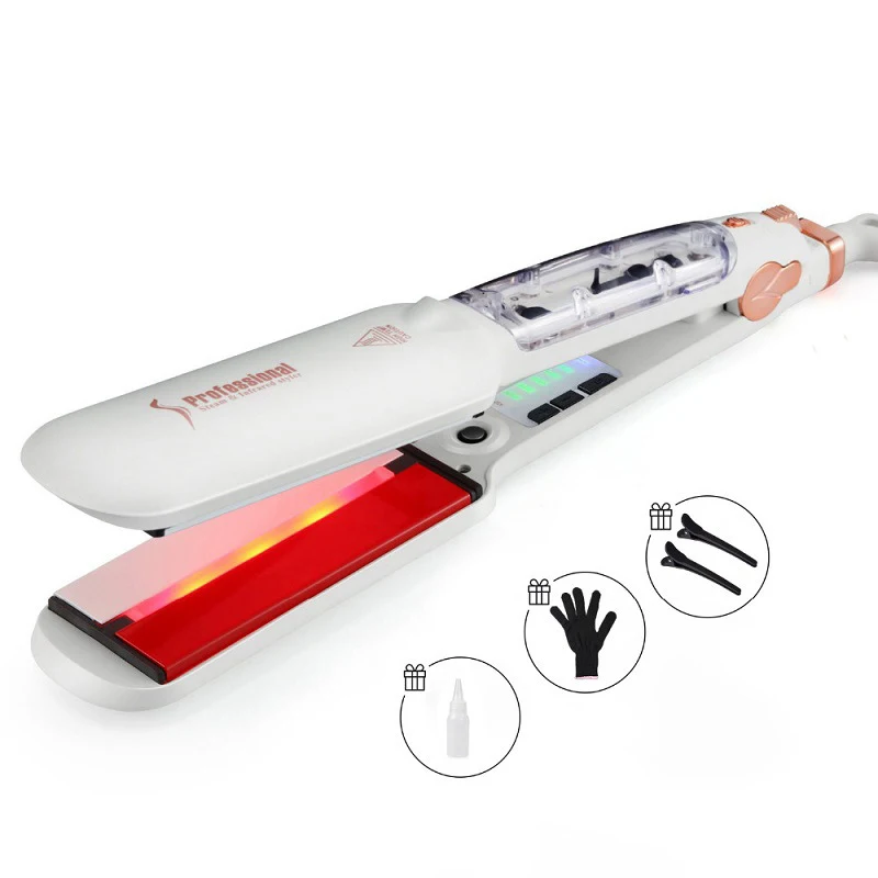 Alisador de pelo cerámico a vapor infrarrojo para mujeres, cuida y alisa, tecnología innovadora para un cabello sedoso y brillante con facilidad.