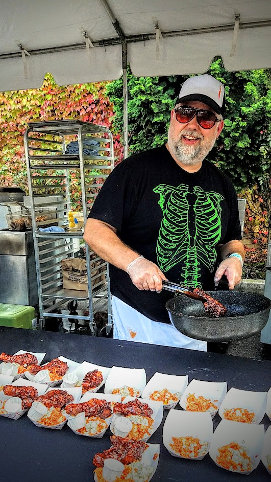 Tommy Habetz of Bunk Sandwiches and Pizza Jerk chicken was Korean Fried Chicken with apples, kimchee, and Willapa Hills Big Boy Blue Side for Feast PDX Go Get You Some Picnic