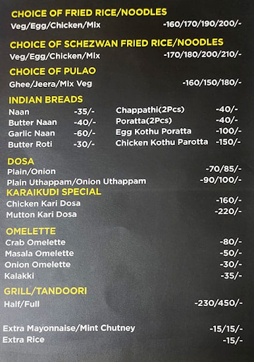 The Karaikudi Kitchen menu 