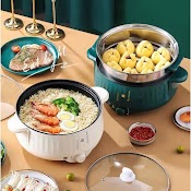 Nồi Lẩu Điện Đa Năng Chống Dính Electric Cooker Pot Vân Đá Shanban 28Cm (Tặng Kèm Lồng Hấp Inox).