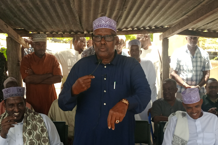 Rtd Senior Assistant Inspector General Omar Shurie speaking in Saka,Balambala subcounty, Garissa County on Friday, March 8, 2024.