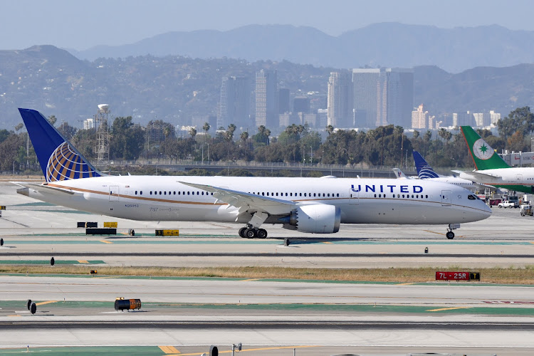 A United Airlines Boeing 787-9 Dreamliner at Los Angeles International Airport in the US. The airline's three-times-a-week Cape Town-Newark service, starting on December 15 2019, will use the same aircraft.